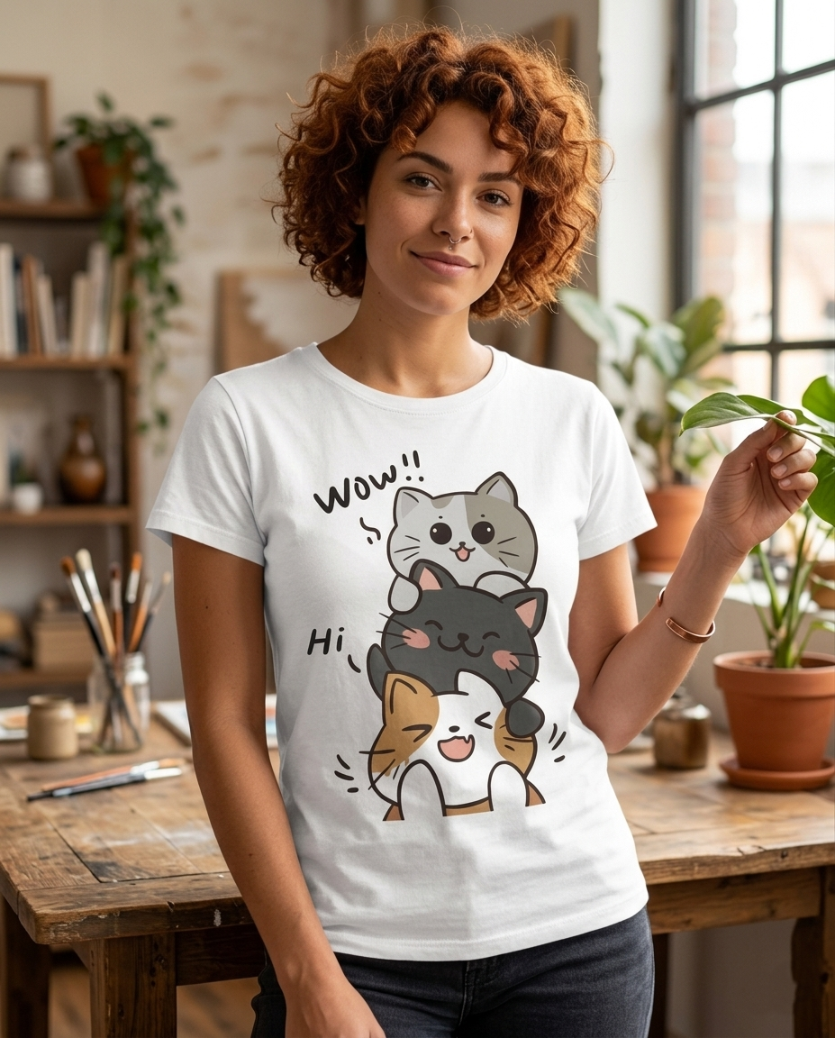 Cute Kitten Stack Asymmetric Aesthetic 180 GSM Tee