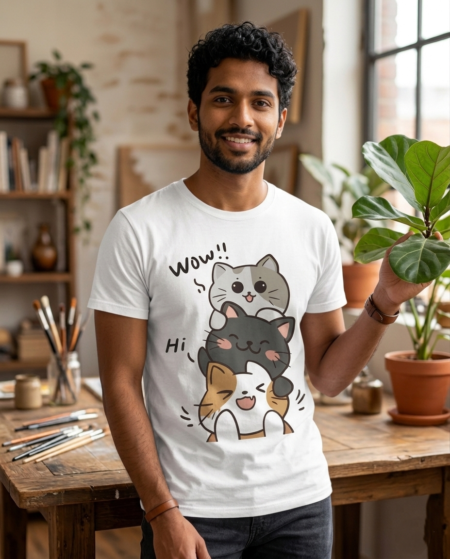 Cute Kitten Stack Asymmetric Aesthetic 180 GSM Tee
