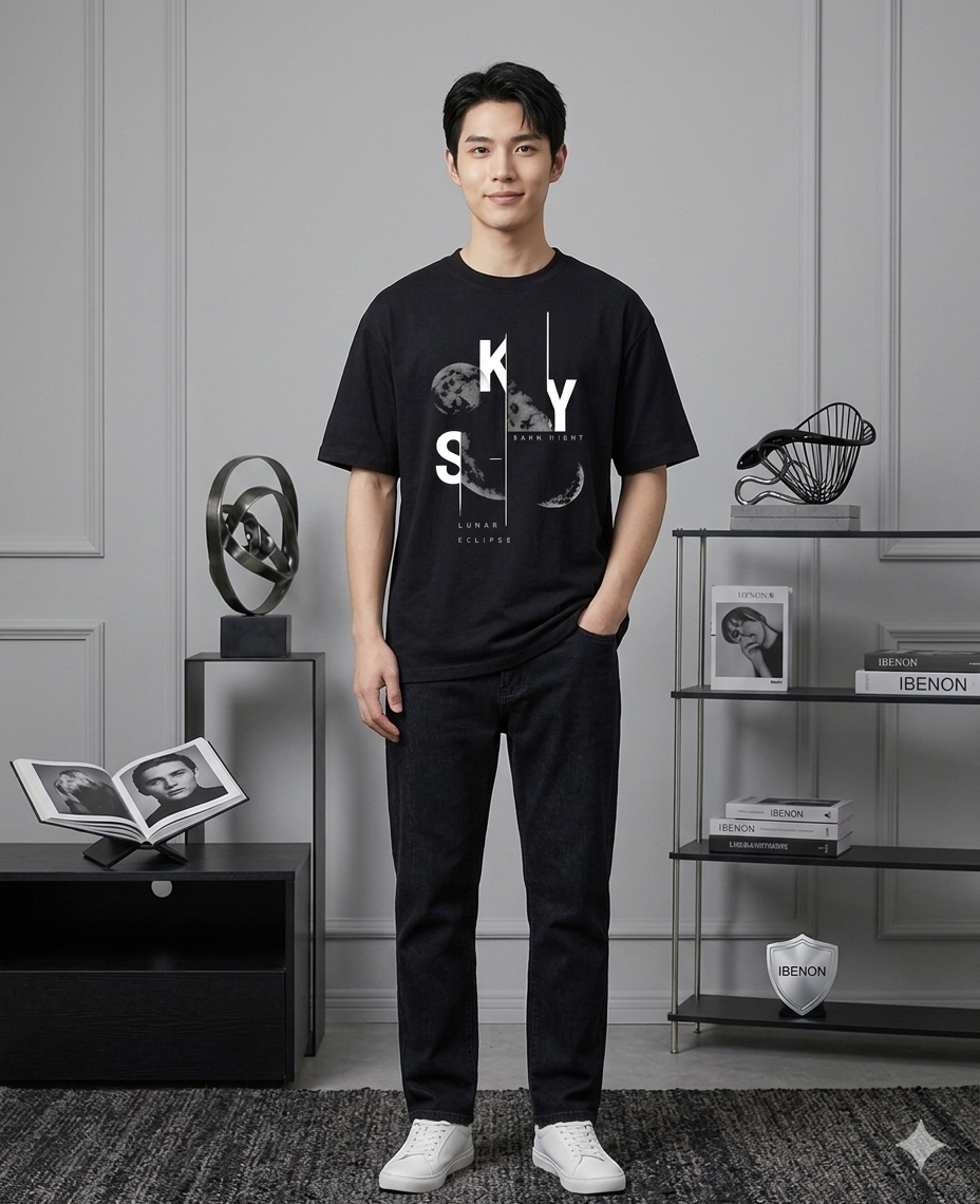 Modern Minimalist: Sky & Lunar Phases Graphic T-Shirt (180 GSM)