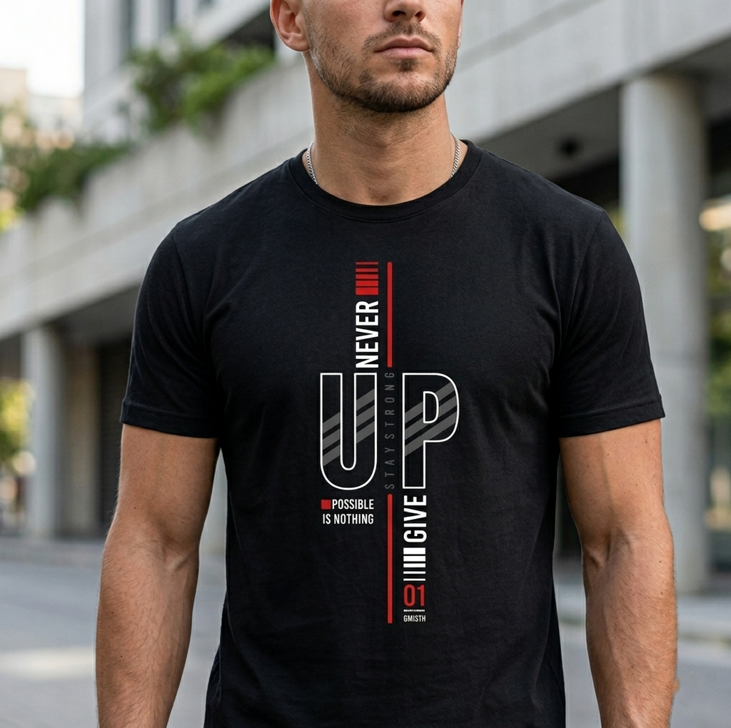 Stay Strong Premium Heavyweight Tee – Centered Typographic Black T-Shirt