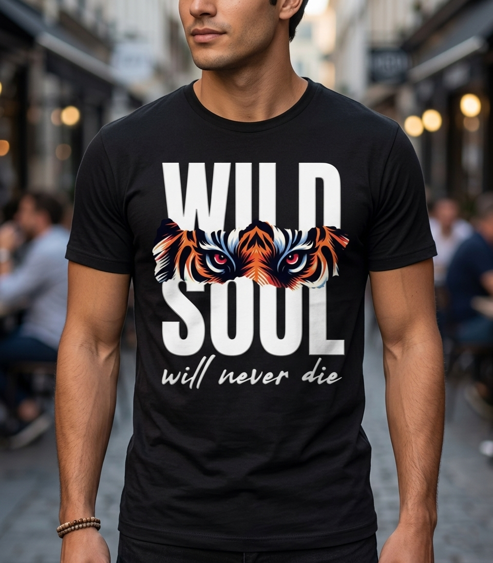 "Wild Soul Will Never Die" Tiger Eye Streetwear Tee (180 GSM)