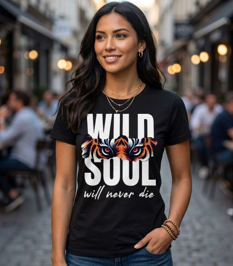 "Wild Soul Will Never Die" Tiger Eye Streetwear Tee (180 GSM)
