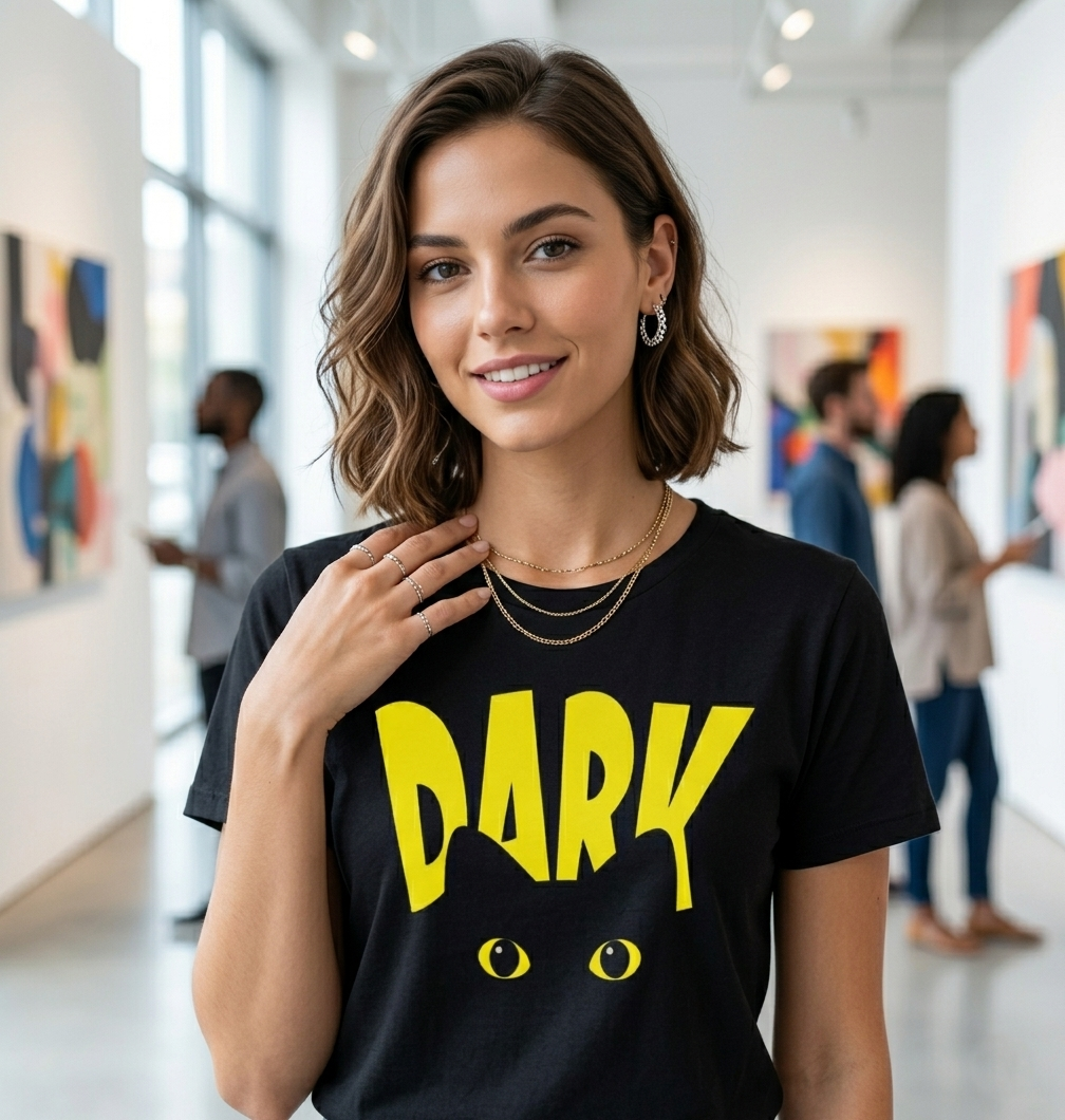 Peekaboo Black Cat Graphic T-Shirt – Vibrant Yellow Typography Tee