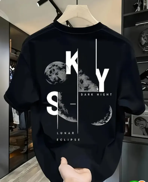 Modern Minimalist: Sky & Lunar Phases Graphic T-Shirt (180 GSM)